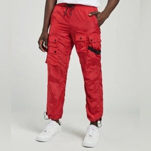 Men’s VTG Decibel Red Cargo Zippered Nylon Parachute Pants Street Wear M EUC